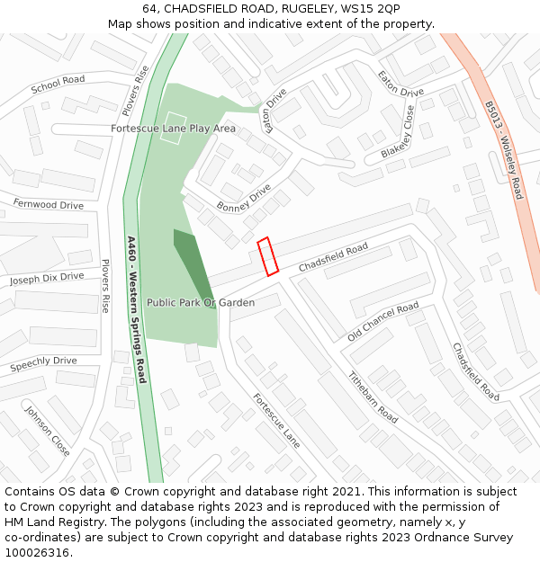64, CHADSFIELD ROAD, RUGELEY, WS15 2QP: Location map and indicative extent of plot