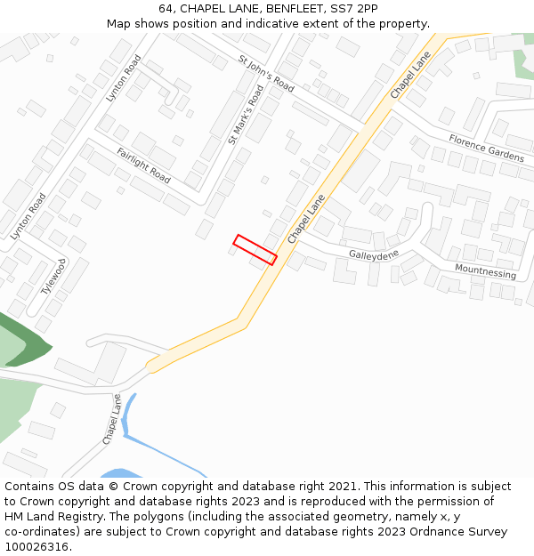 64, CHAPEL LANE, BENFLEET, SS7 2PP: Location map and indicative extent of plot