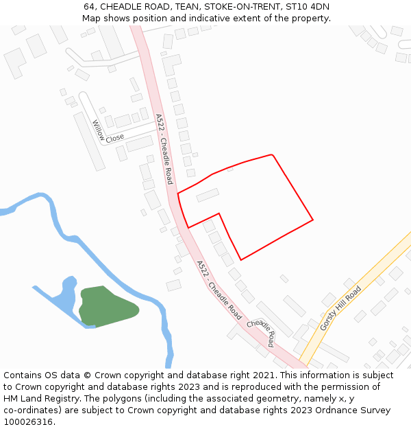 64, CHEADLE ROAD, TEAN, STOKE-ON-TRENT, ST10 4DN: Location map and indicative extent of plot