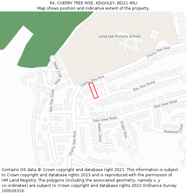 64, CHERRY TREE RISE, KEIGHLEY, BD21 4RU: Location map and indicative extent of plot