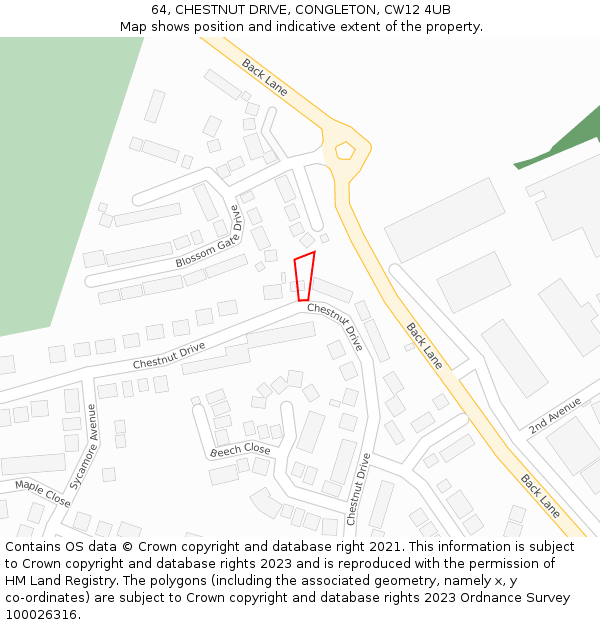 64, CHESTNUT DRIVE, CONGLETON, CW12 4UB: Location map and indicative extent of plot