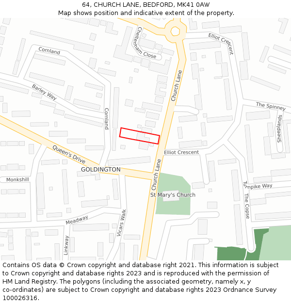 64, CHURCH LANE, BEDFORD, MK41 0AW: Location map and indicative extent of plot