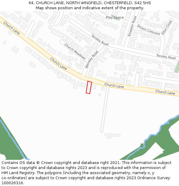 64, CHURCH LANE, NORTH WINGFIELD, CHESTERFIELD, S42 5HS: Location map and indicative extent of plot