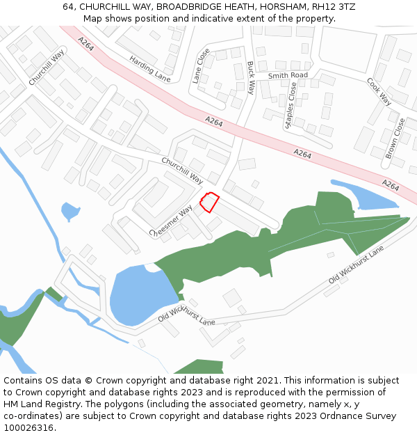 64, CHURCHILL WAY, BROADBRIDGE HEATH, HORSHAM, RH12 3TZ: Location map and indicative extent of plot