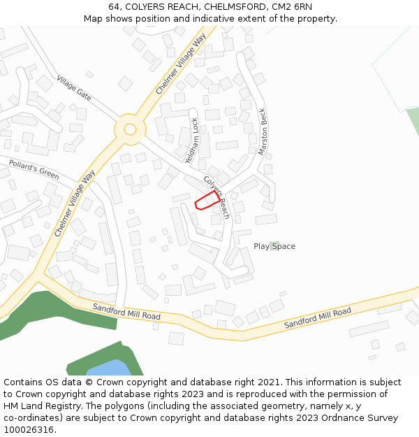 64, COLYERS REACH, CHELMSFORD, CM2 6RN: Location map and indicative extent of plot