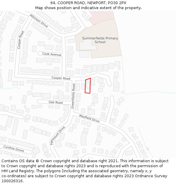 64, COOPER ROAD, NEWPORT, PO30 2PX: Location map and indicative extent of plot