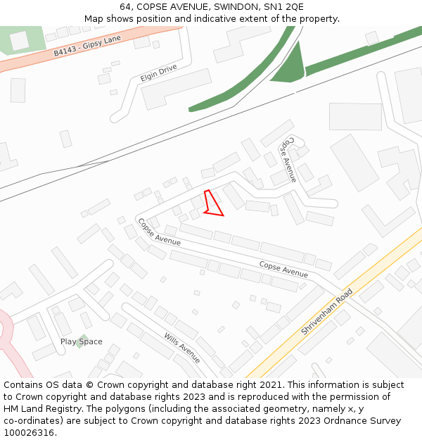 64, COPSE AVENUE, SWINDON, SN1 2QE: Location map and indicative extent of plot