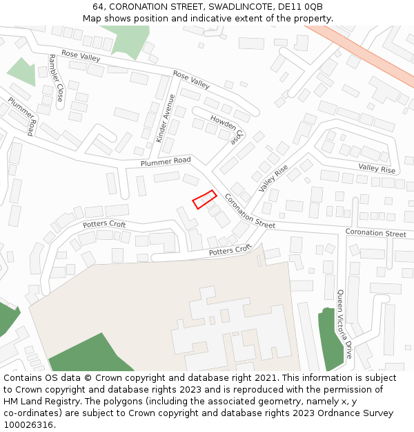 64, CORONATION STREET, SWADLINCOTE, DE11 0QB: Location map and indicative extent of plot