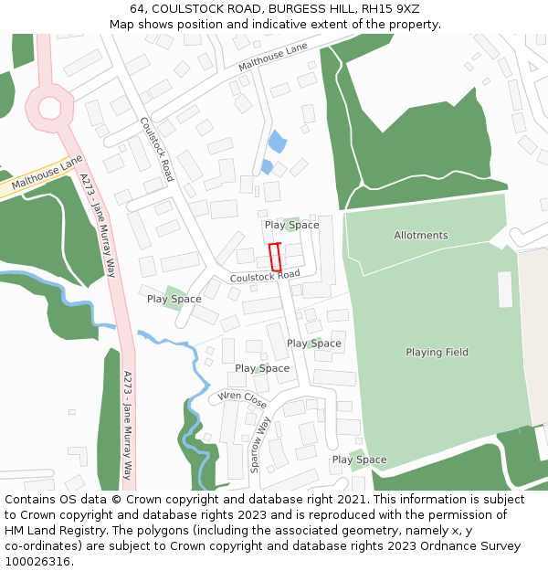 64, COULSTOCK ROAD, BURGESS HILL, RH15 9XZ: Location map and indicative extent of plot