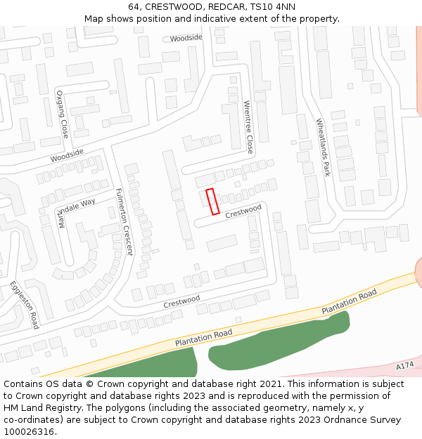 64, CRESTWOOD, REDCAR, TS10 4NN: Location map and indicative extent of plot