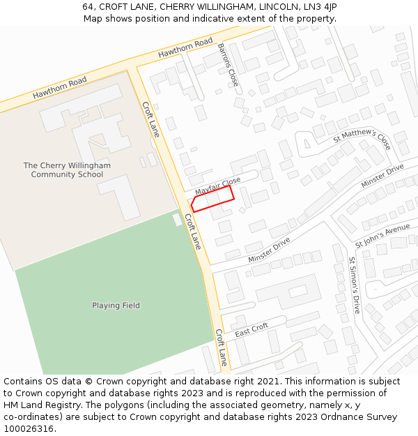 64, CROFT LANE, CHERRY WILLINGHAM, LINCOLN, LN3 4JP: Location map and indicative extent of plot