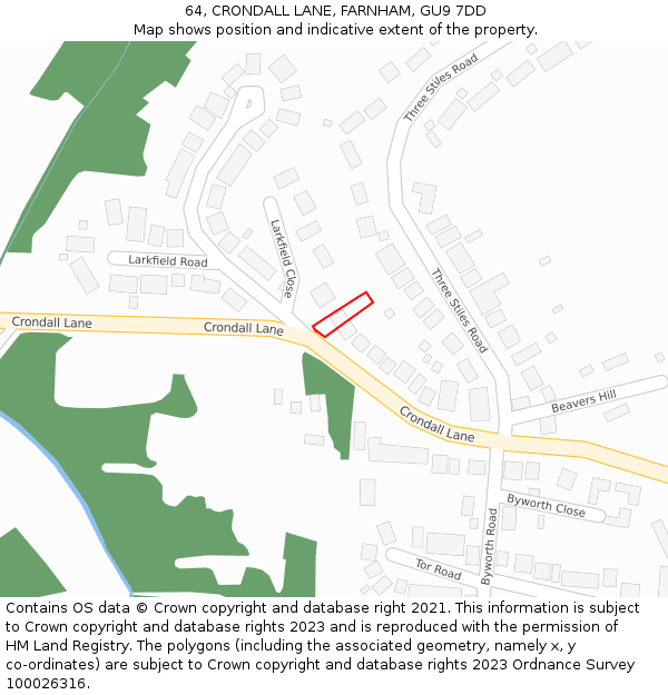 64, CRONDALL LANE, FARNHAM, GU9 7DD: Location map and indicative extent of plot