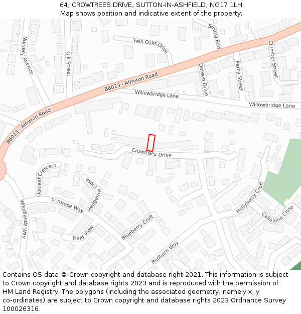 64, CROWTREES DRIVE, SUTTON-IN-ASHFIELD, NG17 1LH: Location map and indicative extent of plot