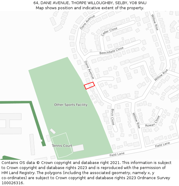 64, DANE AVENUE, THORPE WILLOUGHBY, SELBY, YO8 9NU: Location map and indicative extent of plot