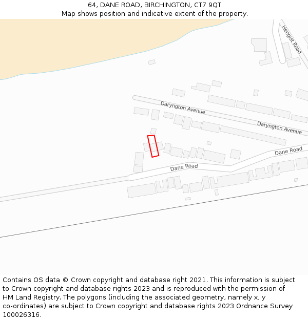 64, DANE ROAD, BIRCHINGTON, CT7 9QT: Location map and indicative extent of plot