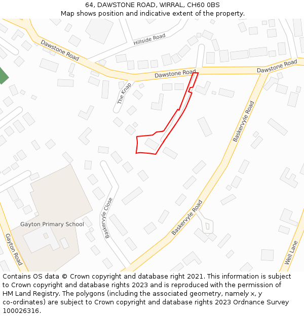 64, DAWSTONE ROAD, WIRRAL, CH60 0BS: Location map and indicative extent of plot