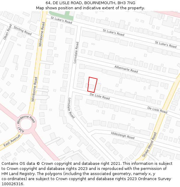 64, DE LISLE ROAD, BOURNEMOUTH, BH3 7NG: Location map and indicative extent of plot