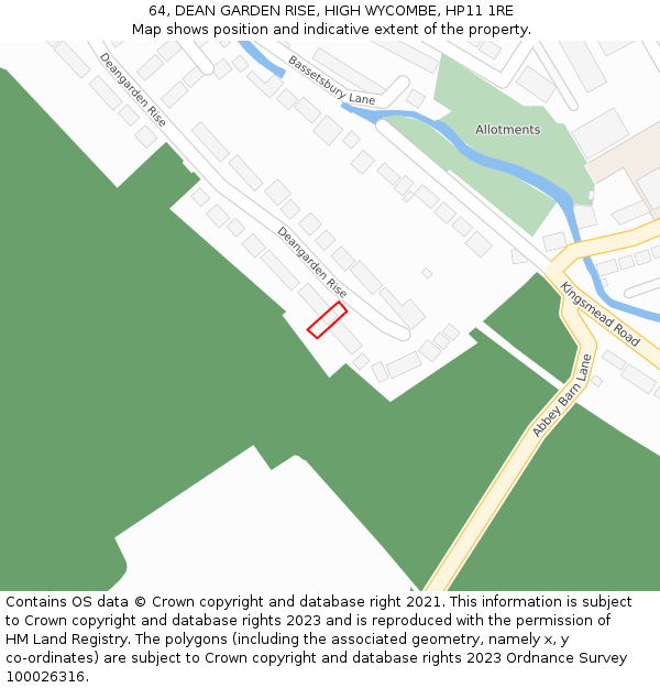 64, DEAN GARDEN RISE, HIGH WYCOMBE, HP11 1RE: Location map and indicative extent of plot