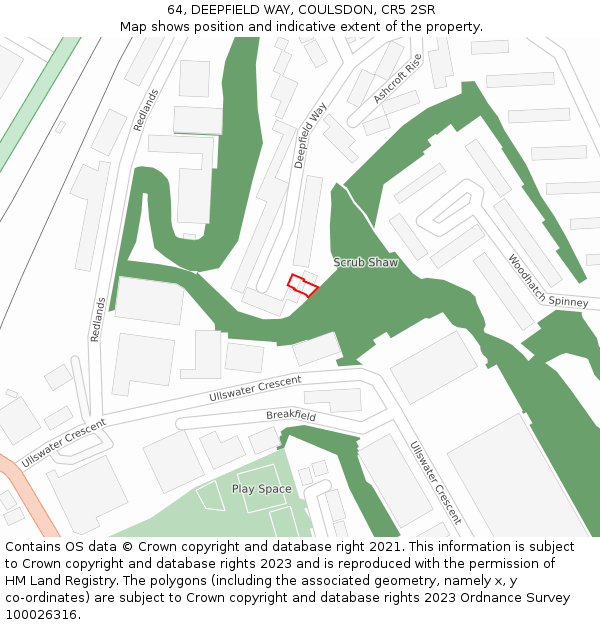 64, DEEPFIELD WAY, COULSDON, CR5 2SR: Location map and indicative extent of plot