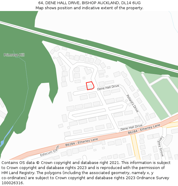 64, DENE HALL DRIVE, BISHOP AUCKLAND, DL14 6UG: Location map and indicative extent of plot