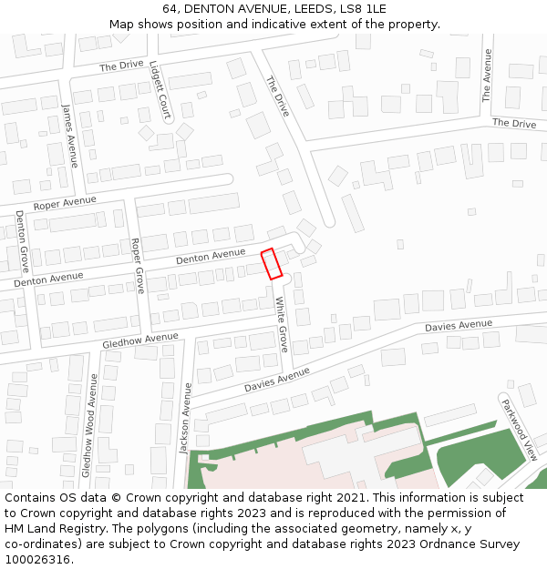 64, DENTON AVENUE, LEEDS, LS8 1LE: Location map and indicative extent of plot