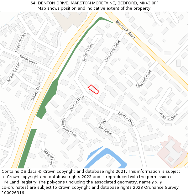 64, DENTON DRIVE, MARSTON MORETAINE, BEDFORD, MK43 0FF: Location map and indicative extent of plot