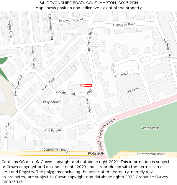 64, DEVONSHIRE ROAD, SOUTHAMPTON, SO15 2GN: Location map and indicative extent of plot