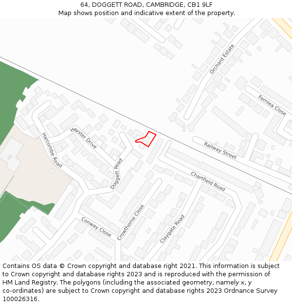 64, DOGGETT ROAD, CAMBRIDGE, CB1 9LF: Location map and indicative extent of plot