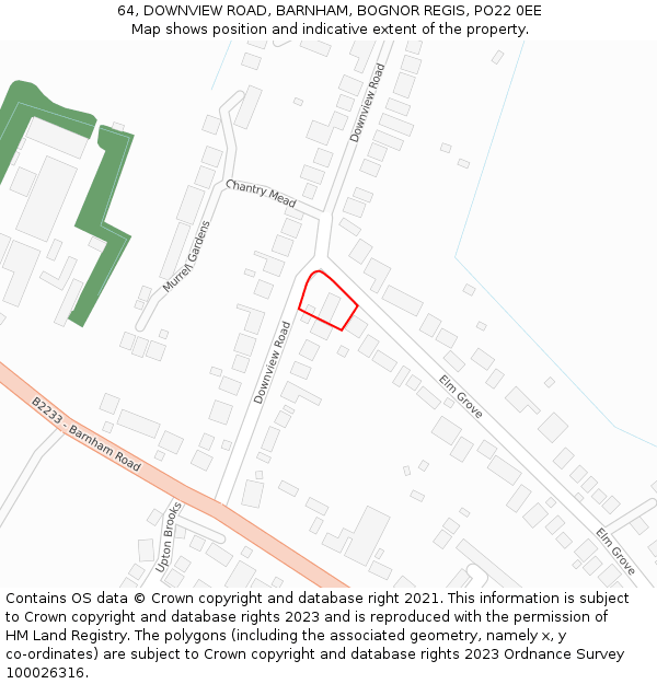 64, DOWNVIEW ROAD, BARNHAM, BOGNOR REGIS, PO22 0EE: Location map and indicative extent of plot