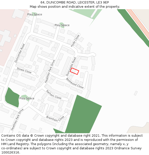 64, DUNCOMBE ROAD, LEICESTER, LE3 9EP: Location map and indicative extent of plot