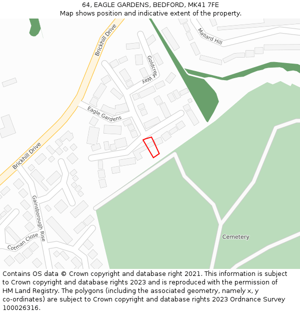 64, EAGLE GARDENS, BEDFORD, MK41 7FE: Location map and indicative extent of plot