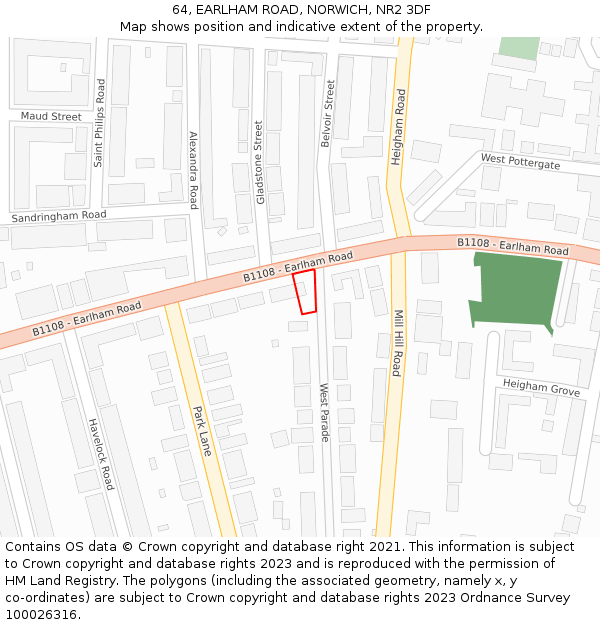 64, EARLHAM ROAD, NORWICH, NR2 3DF: Location map and indicative extent of plot