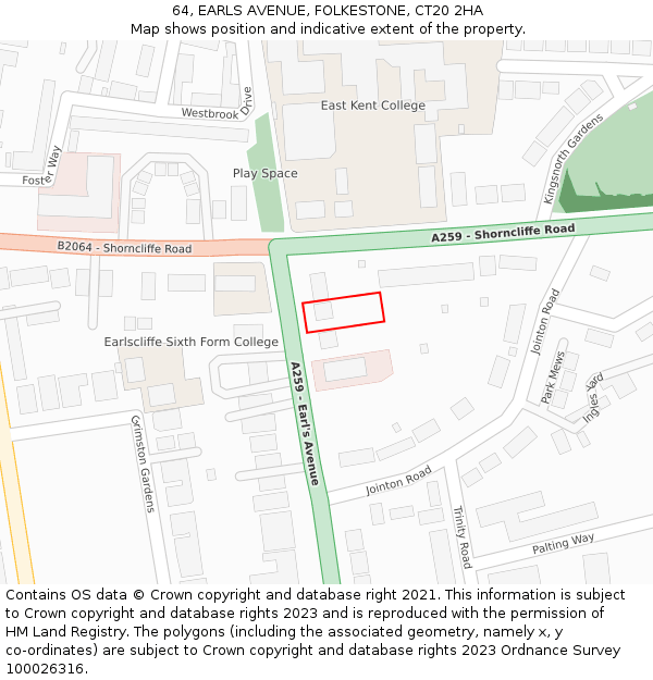 64, EARLS AVENUE, FOLKESTONE, CT20 2HA: Location map and indicative extent of plot