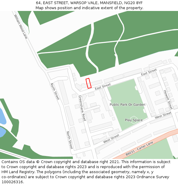 64, EAST STREET, WARSOP VALE, MANSFIELD, NG20 8YF: Location map and indicative extent of plot