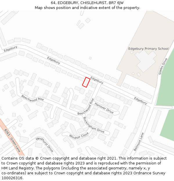 64, EDGEBURY, CHISLEHURST, BR7 6JW: Location map and indicative extent of plot