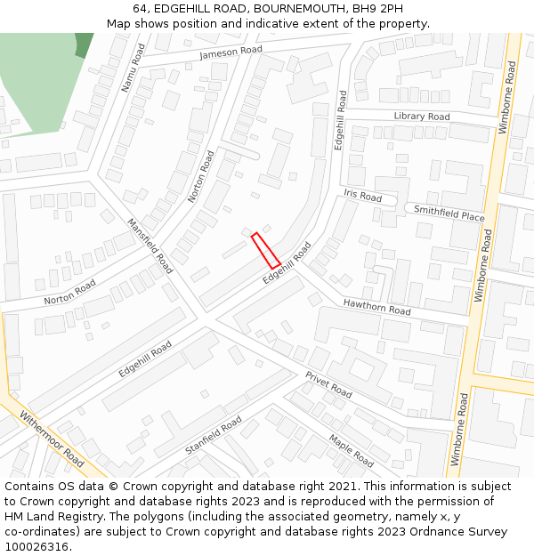 64, EDGEHILL ROAD, BOURNEMOUTH, BH9 2PH: Location map and indicative extent of plot
