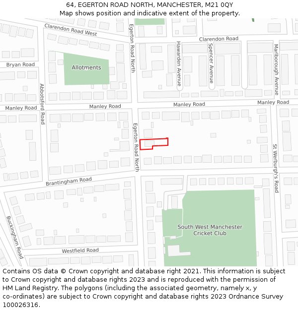 64, EGERTON ROAD NORTH, MANCHESTER, M21 0QY: Location map and indicative extent of plot