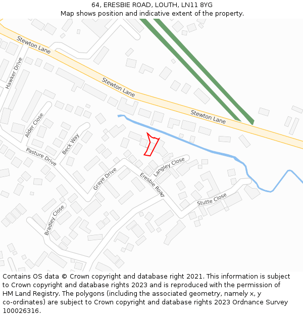 64, ERESBIE ROAD, LOUTH, LN11 8YG: Location map and indicative extent of plot