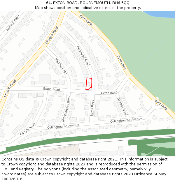 64, EXTON ROAD, BOURNEMOUTH, BH6 5QQ: Location map and indicative extent of plot
