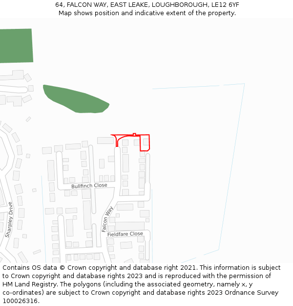 64, FALCON WAY, EAST LEAKE, LOUGHBOROUGH, LE12 6YF: Location map and indicative extent of plot