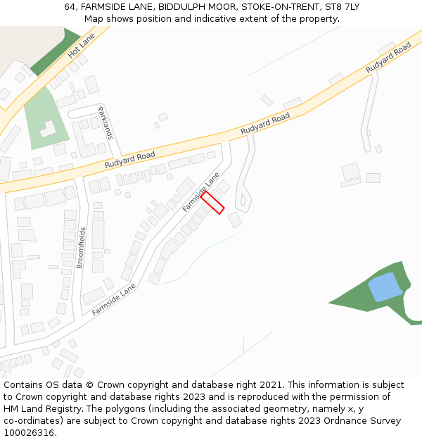 64, FARMSIDE LANE, BIDDULPH MOOR, STOKE-ON-TRENT, ST8 7LY: Location map and indicative extent of plot