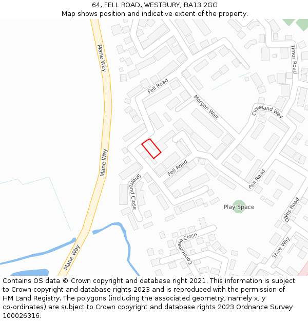 64, FELL ROAD, WESTBURY, BA13 2GG: Location map and indicative extent of plot