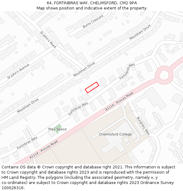 64, FORTINBRAS WAY, CHELMSFORD, CM2 9PA: Location map and indicative extent of plot