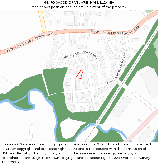 64, FOXWOOD DRIVE, WREXHAM, LL14 4JA: Location map and indicative extent of plot