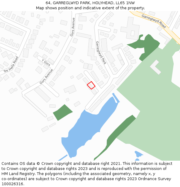 64, GARREGLWYD PARK, HOLYHEAD, LL65 1NW: Location map and indicative extent of plot