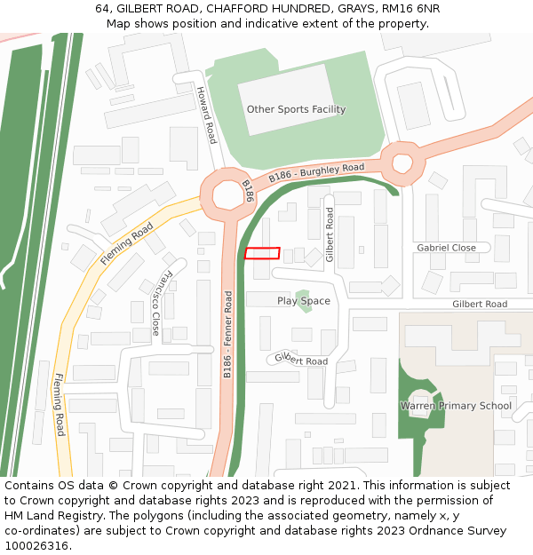 64, GILBERT ROAD, CHAFFORD HUNDRED, GRAYS, RM16 6NR: Location map and indicative extent of plot