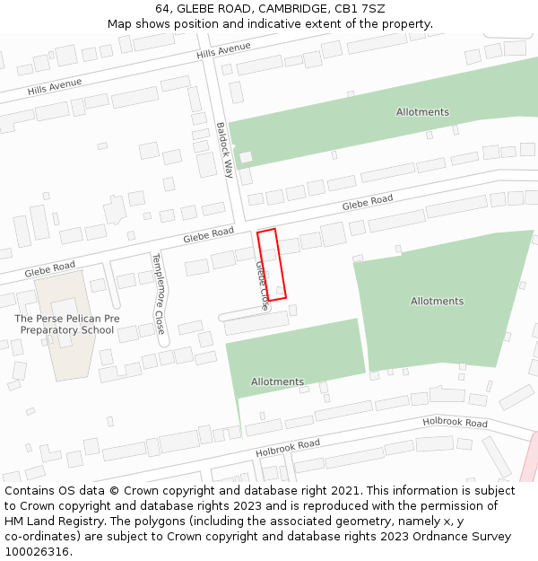 64, GLEBE ROAD, CAMBRIDGE, CB1 7SZ: Location map and indicative extent of plot