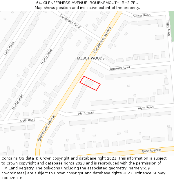 64, GLENFERNESS AVENUE, BOURNEMOUTH, BH3 7EU: Location map and indicative extent of plot