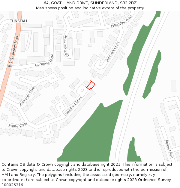 64, GOATHLAND DRIVE, SUNDERLAND, SR3 2BZ: Location map and indicative extent of plot