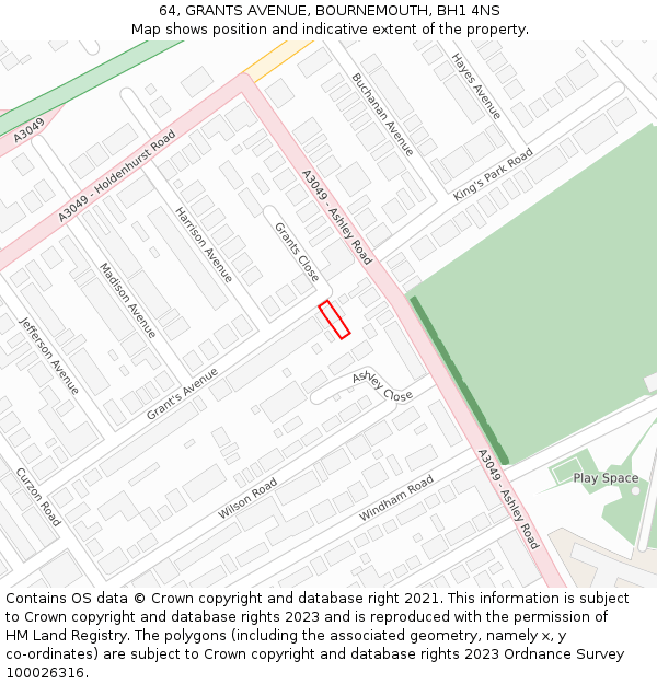 64, GRANTS AVENUE, BOURNEMOUTH, BH1 4NS: Location map and indicative extent of plot